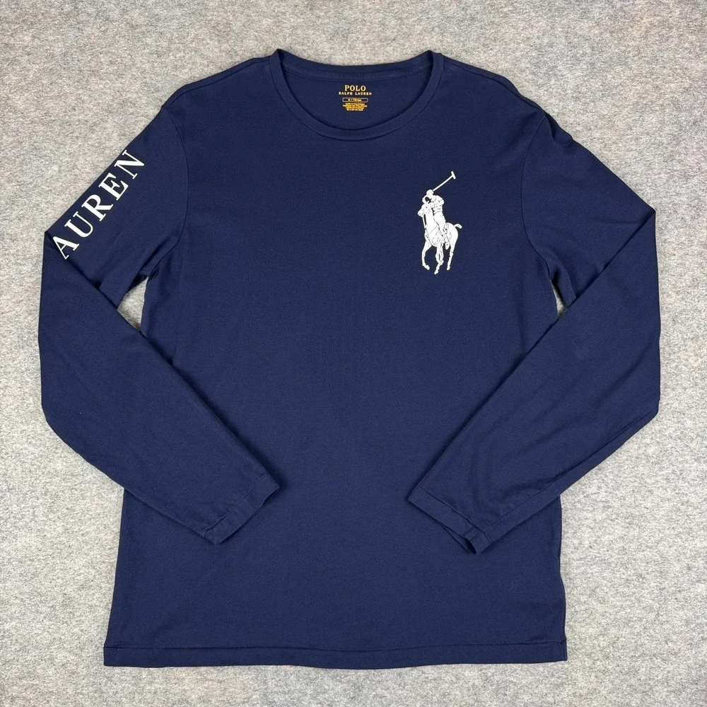 Polo Ralph Lauren Big Pony T-Shirt Long Sleeve Cotton Blue Mens Medium M